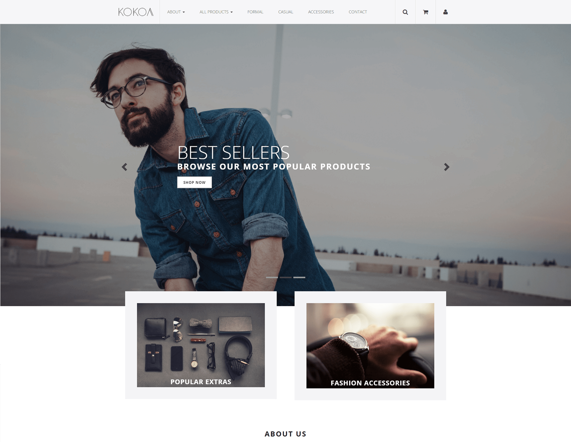 Screenshot of the homepage of the Kokoa theme for Vend E-commerce